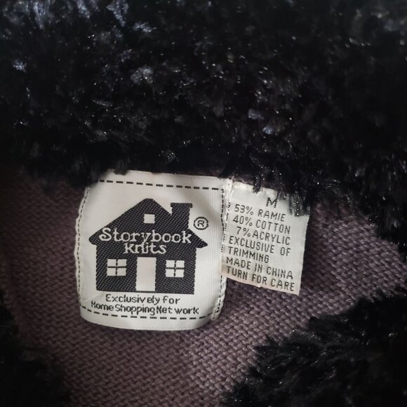 Vintage 90s Storybook Knits Purple Floral Embroidered Cardigan Sweater Size M - Picture 5 of 6